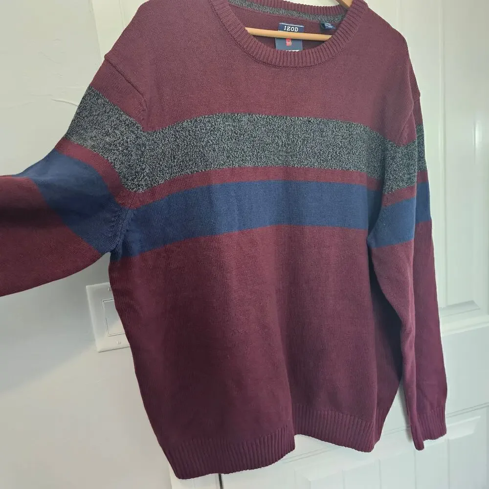Izod Sweater Mens Size XXL Knit Burgundy Pullover Cotton Soft Natural Stretch